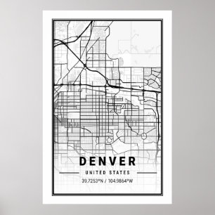 Poster Mapa da Cidade Viagem do Denver Colorado CO EUA