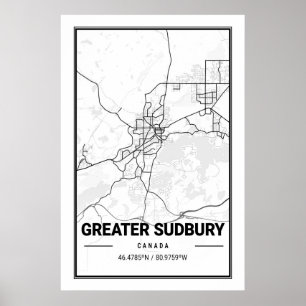Poster Mapa da Cidade Viagem do Grande Sudbury Ontario Ca