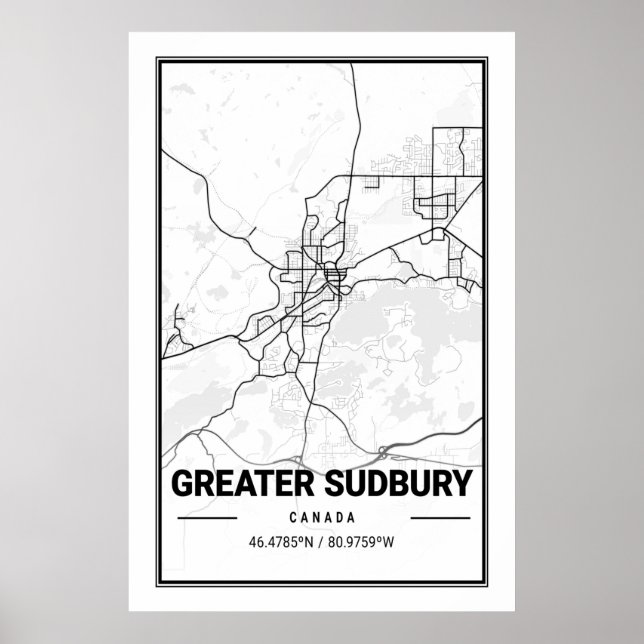 Poster Mapa da Cidade Viagem do Grande Sudbury Ontario Ca (Frente)