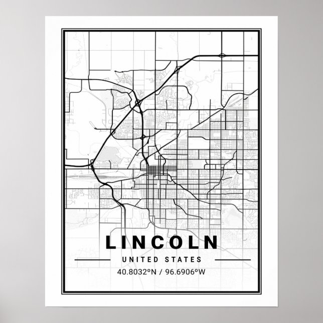 Poster Mapa da Cidade Viagem do Lincoln Nebraska USA (Frente)