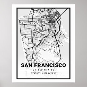 Poster Mapa da Cidade Viagem do São Francisco Califórnia 