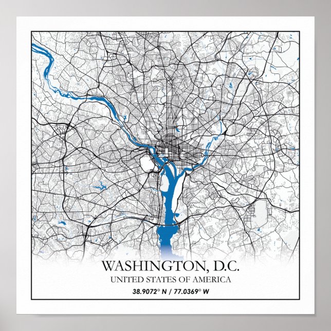Poster Mapa da Cidade Viagem dos EUA em Washington DC (Frente)