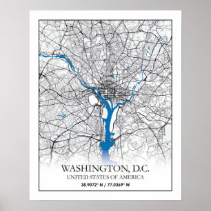 Poster Mapa da Cidade Viagem dos EUA em Washington DC