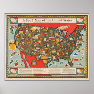 Poster Mapa da comida dos Estados Unidos