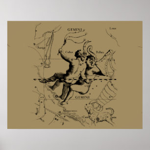 Póster Mapa da constelação de Gemini Hevelius cerca de 
