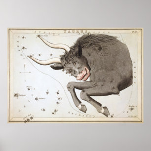 Poster Mapa da Constelação Vintage Taurus (1825)