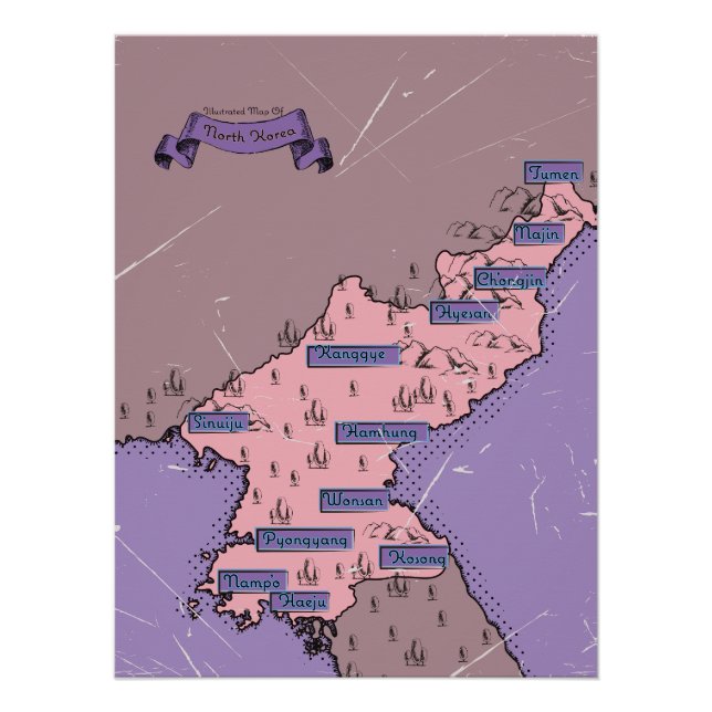 Póster Mapa da Coreia do Norte (Frente)
