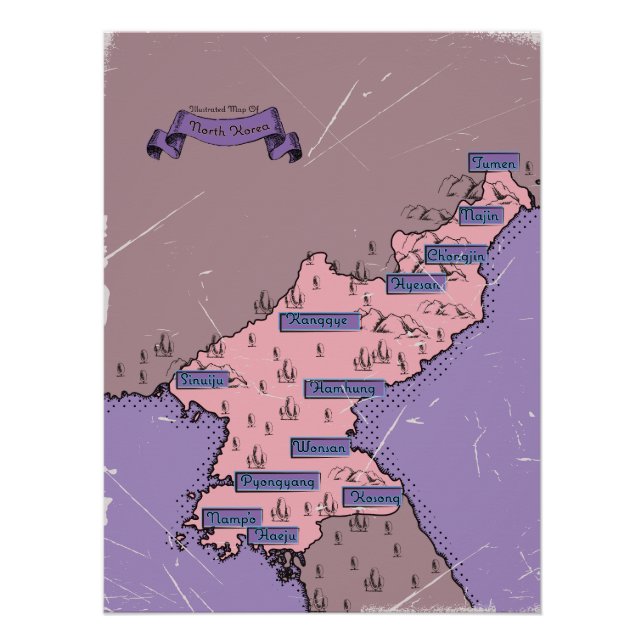 Póster Mapa da Coreia do Norte (Frente)
