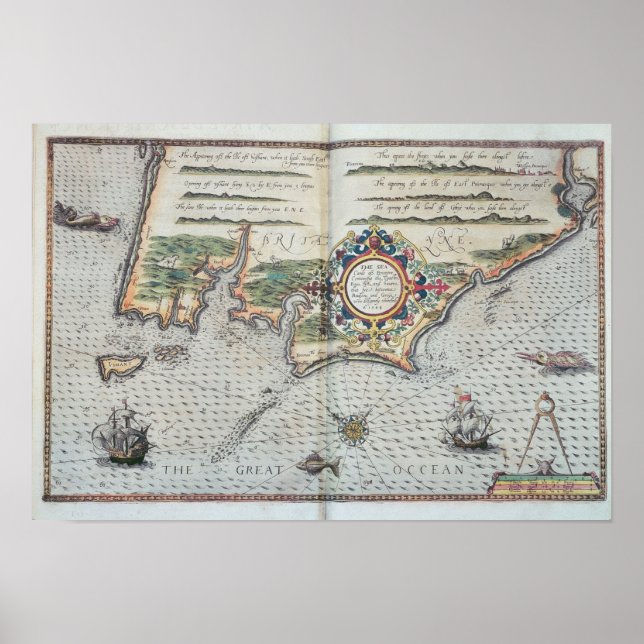 Poster Mapa da costa da Bretanha, 1588 (Frente)