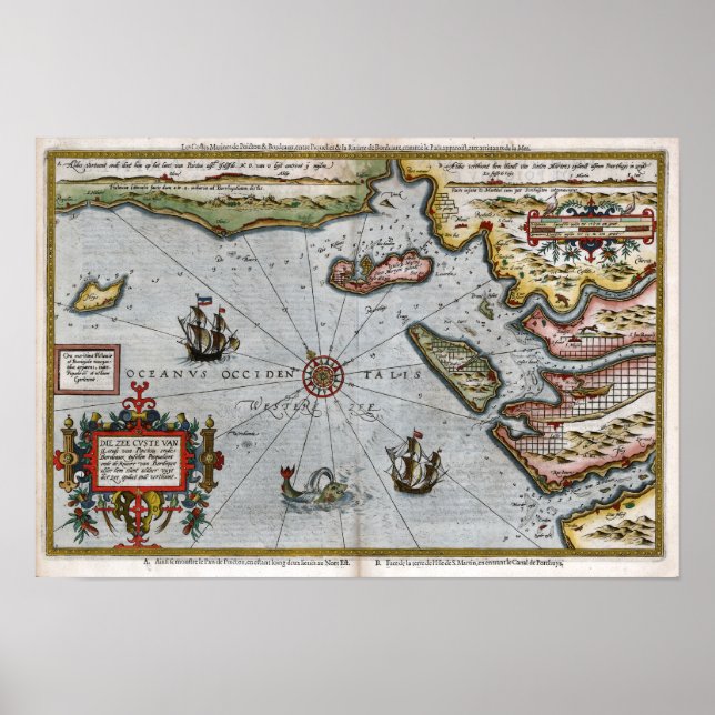 Poster Mapa da Costa Francesa de 1586 (Frente)