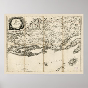 Poster Mapa da Dalmácia, Costa e Ilhas da Croácia (1780