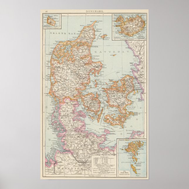 Póster Mapa da Dinamarca (Frente)