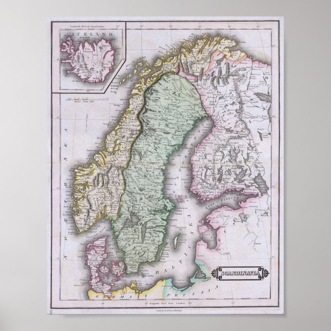 Mapa de Escandinávia da Editors Choice em póster, tela e muito mais