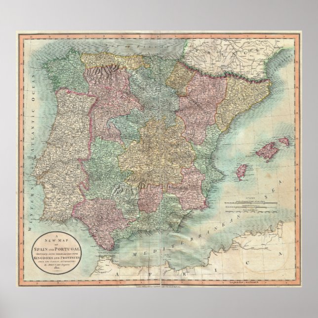 Póster Mapa da Espanha e de Portugal (1801) (Frente)
