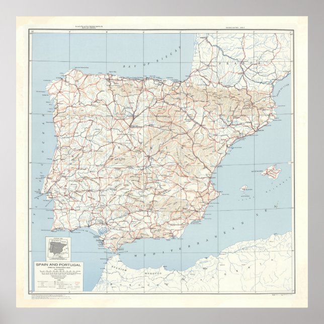 Poster Mapa da Espanha e de Portugal (1943) (Frente)