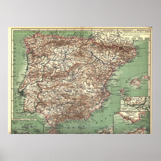 Póster Mapa da Espanha e de Portugal da WWI (Frente)