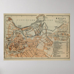 Poster Mapa da Estônia de Vintage Tallinn (1914)