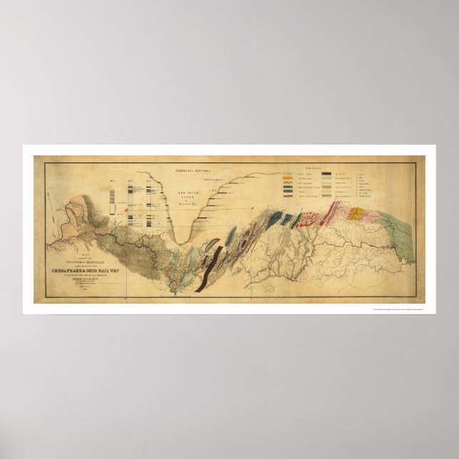 Poster Mapa da Estrada de Ferro Chesapeake & Ohio 1872 (Frente)