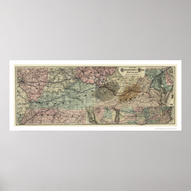 Poster Mapa da estrada de ferro Chesapeake & Ohio 1873 (Frente)