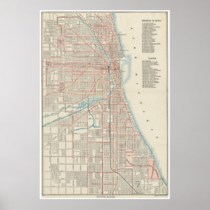 Póster Mapa da estrada de ferro de Chicago do vintage
