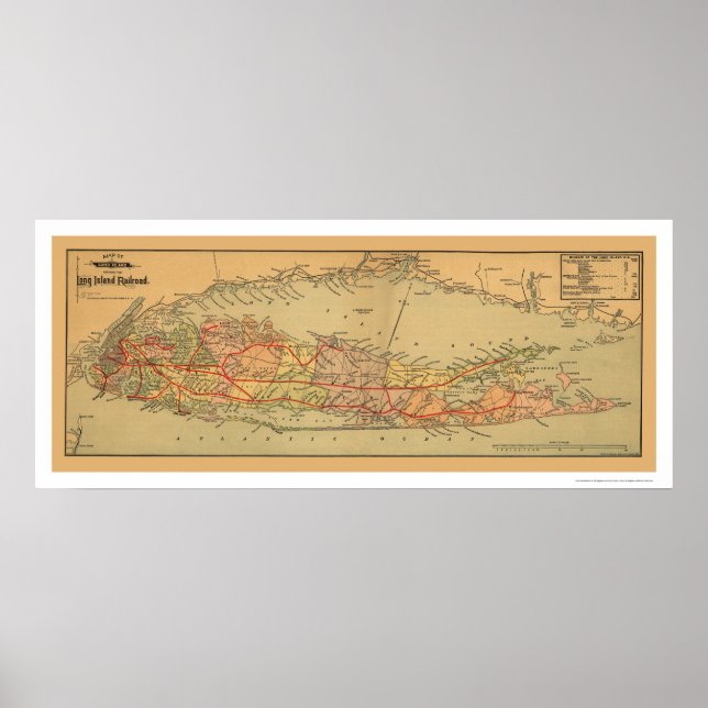Poster Mapa da estrada de ferro de Long Island 1884 (Frente)