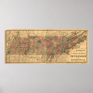 Póster Mapa da estrada de ferro de Tennessee do vintage