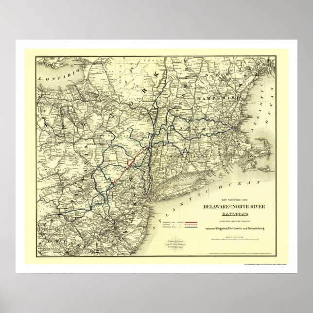 Poster Mapa da Estrada de Ferro do Rio Delaware, 1890 (Frente)