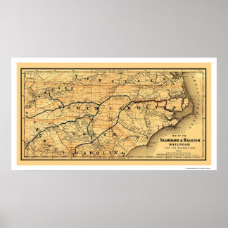 Poster Mapa da Estrada de Ferro Seaboard & Raleigh 1874