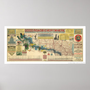 Póster Mapa da estrada do campo de batalha de Custer -