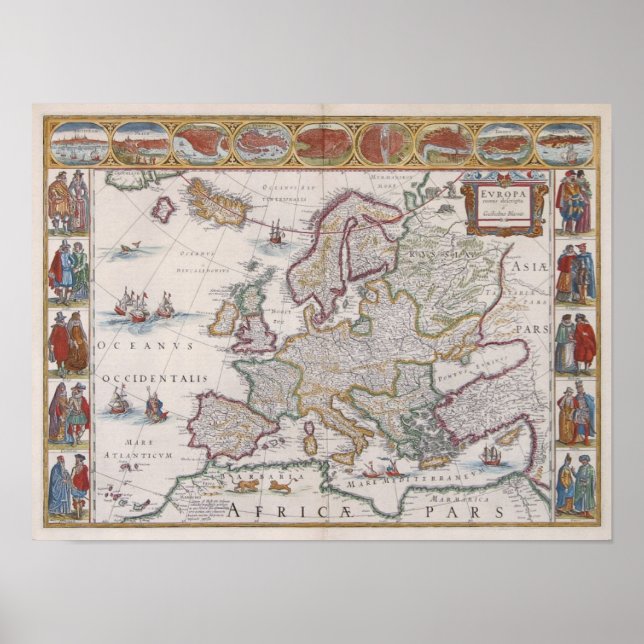 Póster Mapa da Europa 1630 (Frente)