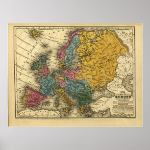 Poster Mapa da Europa de 1839