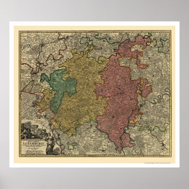 Póster Mapa da Europa no Luxemburgo em 1712 (Frente)