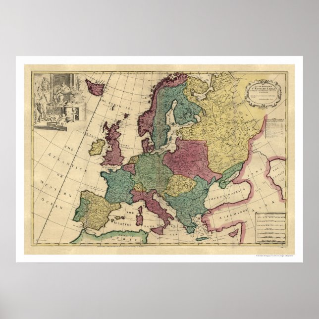 Póster Mapa da Europa pelo Senex 1725 (Frente)