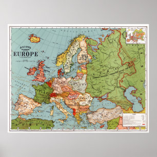 Poster Mapa da Europa por G. Washington Bacon (1830-1922)