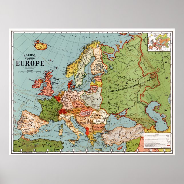 Poster Mapa da Europa por G. Washington Bacon (1830-1922) (Frente)