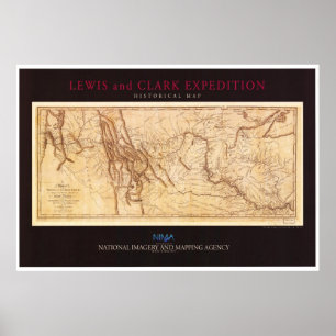 Póster Mapa da expedição de Lewis e de Clark