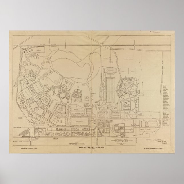 Poster Mapa da Feira Mundial de Ruas de 1904. Louis, Miss (Frente)