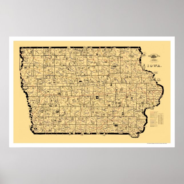 Póster Mapa da Ferrovia do Iowa em 1897 (Frente)
