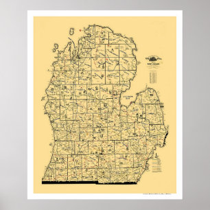 Póster Mapa da Ferrovia do Michigan em 1897