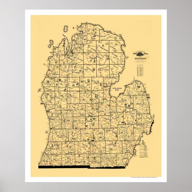 Póster Mapa da Ferrovia do Michigan em 1897 (Frente)