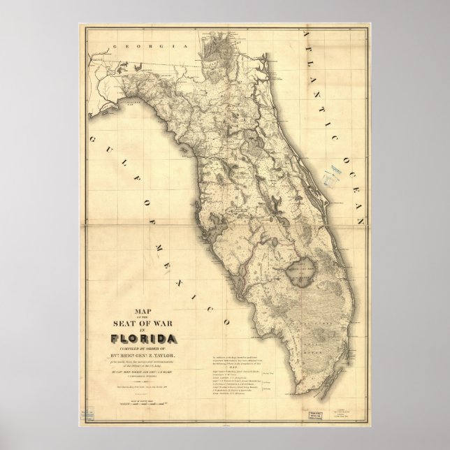 Poster Mapa da Flórida 1839 (Frente)
