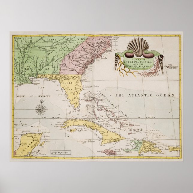 Poster Mapa da Flórida e das Bahamas (Frente)