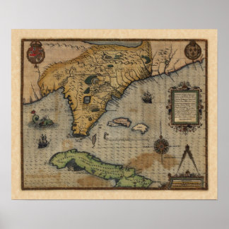 Póster Mapa da Flórida e do Caribe (1588)