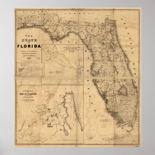 Poster Mapa da Flórida em 1846 (Frente)