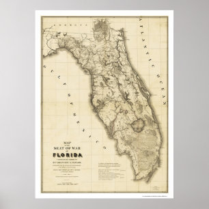 Poster Mapa da Flórida Seminole War 1839