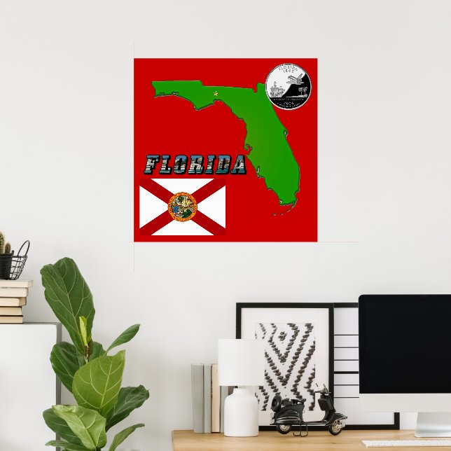 Poster Mapa da Flórida, Texto da Imagem e Trimestre de Es (Escritório em casa)