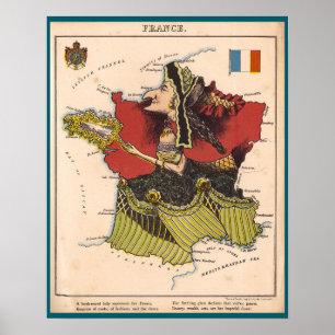 Poster Mapa da França (1868)