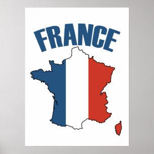 Poster Mapa da França - Bandeira Francesa