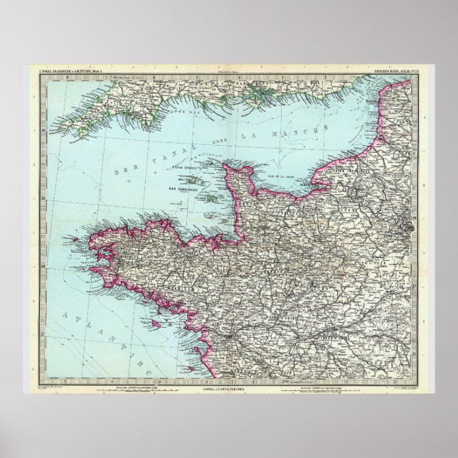 Poster Mapa da França Norte (1891) (Frente)