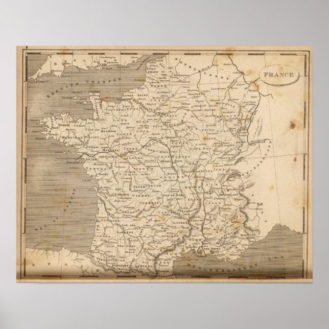Poster Mapa da França por Arrowsmith (Frente)